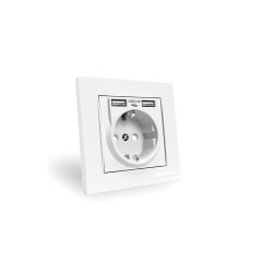 Mutlusan Rita 2'li Usb Çıkışlı Topraklı Priz Beyaz (Çerçeveli)