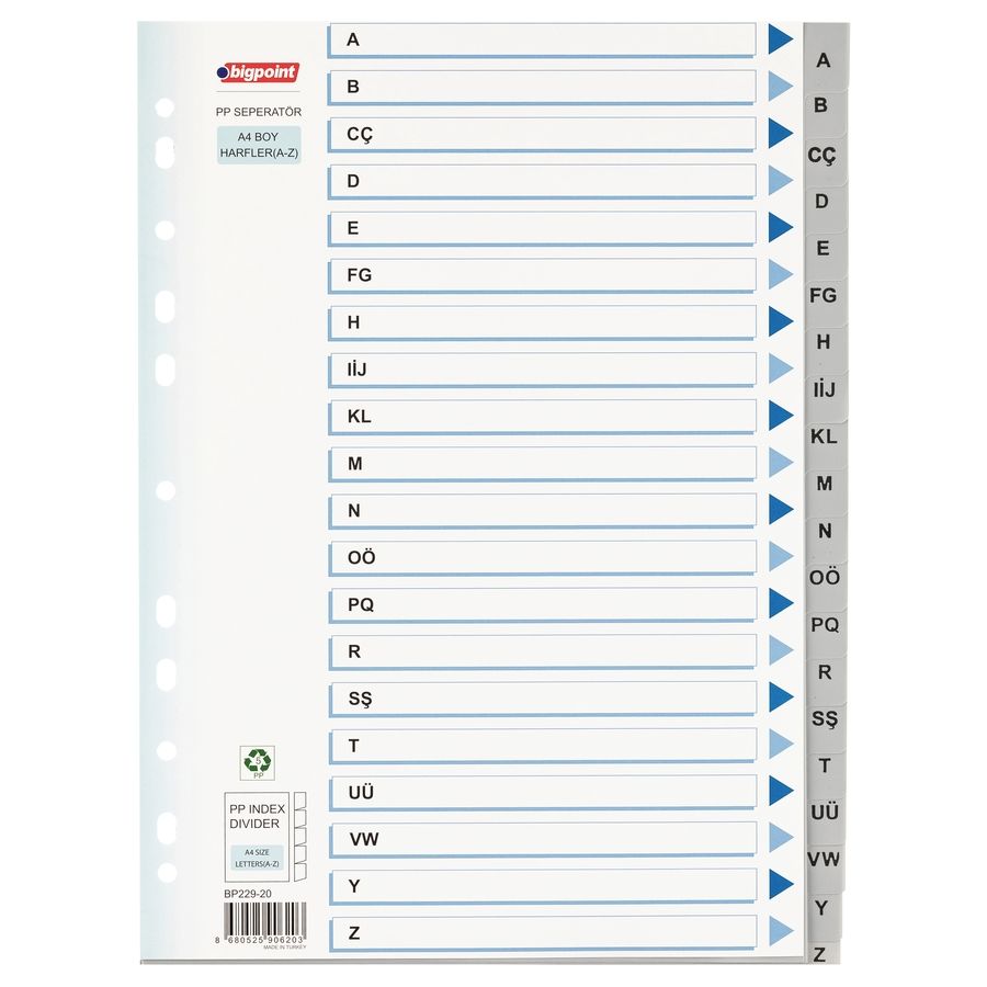 PP Seperatör Harfler A-Z