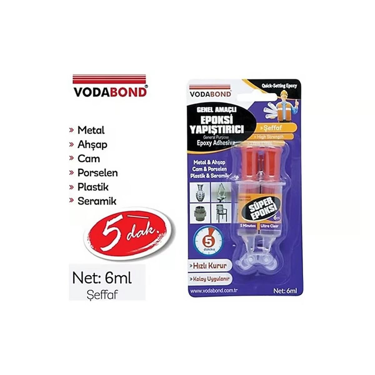 Vodabond Hızlı Epoksi Yapıştırıcı 6 Ml Şeffaf Şırınga