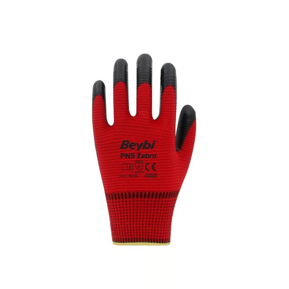 Beybi PN5 Kırmızı-siyah Zebra Nitril İş Eldiveni