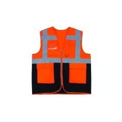 İkaz Yeleği Mühendis Tipi Çift Renk Turuncu-Lacivert